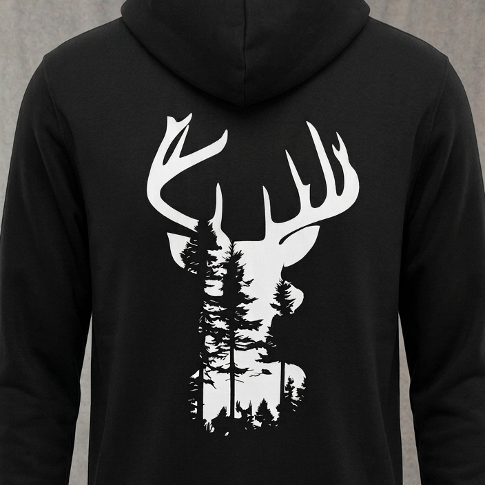 Into The Woods distressed graphic unisex hoodie in white — distressed hunting and outdoors graphic — Reborn XII