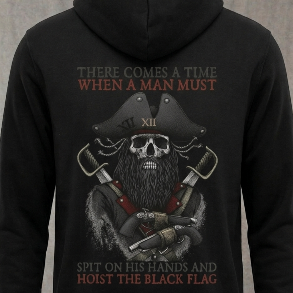 Hoist The Black Flag distressed graphic unisex hoodie in black — distressed faith and cross graphic — Reborn XII