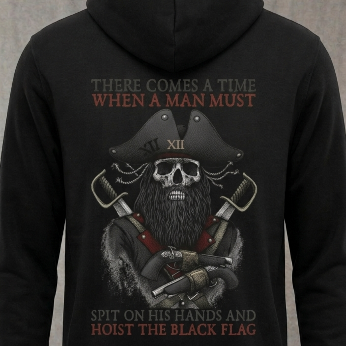 Hoist The Black Flag distressed graphic unisex hoodie in black — distressed faith and cross graphic — Reborn XII
