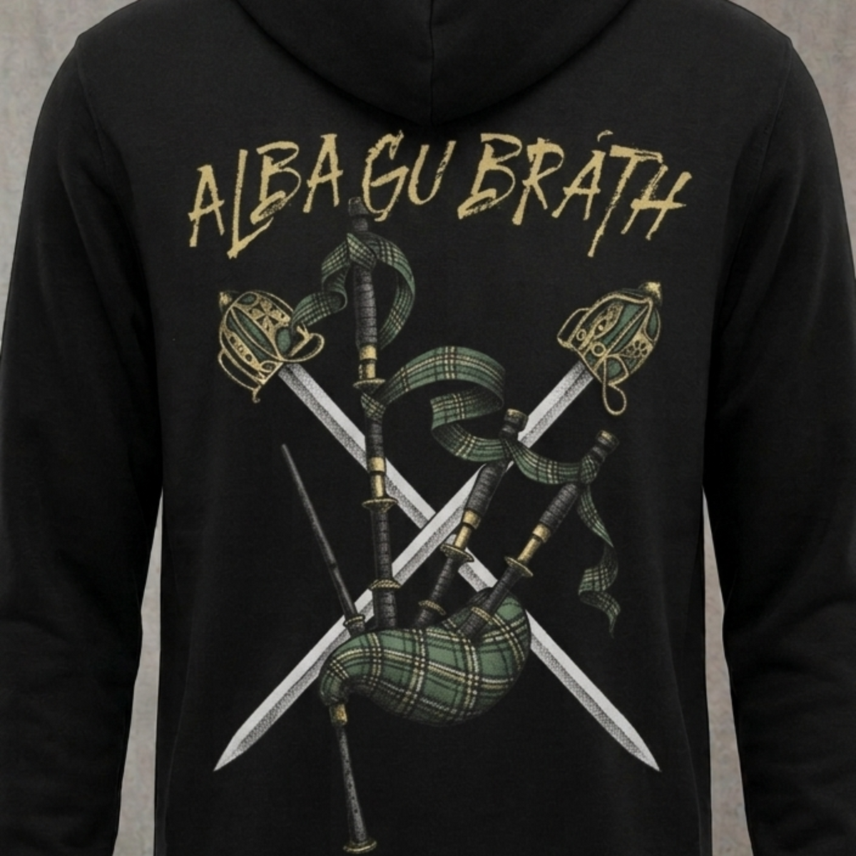 Scotland Forever distressed graphic unisex hoodie in black — distressed faith and cross graphic — Reborn XII