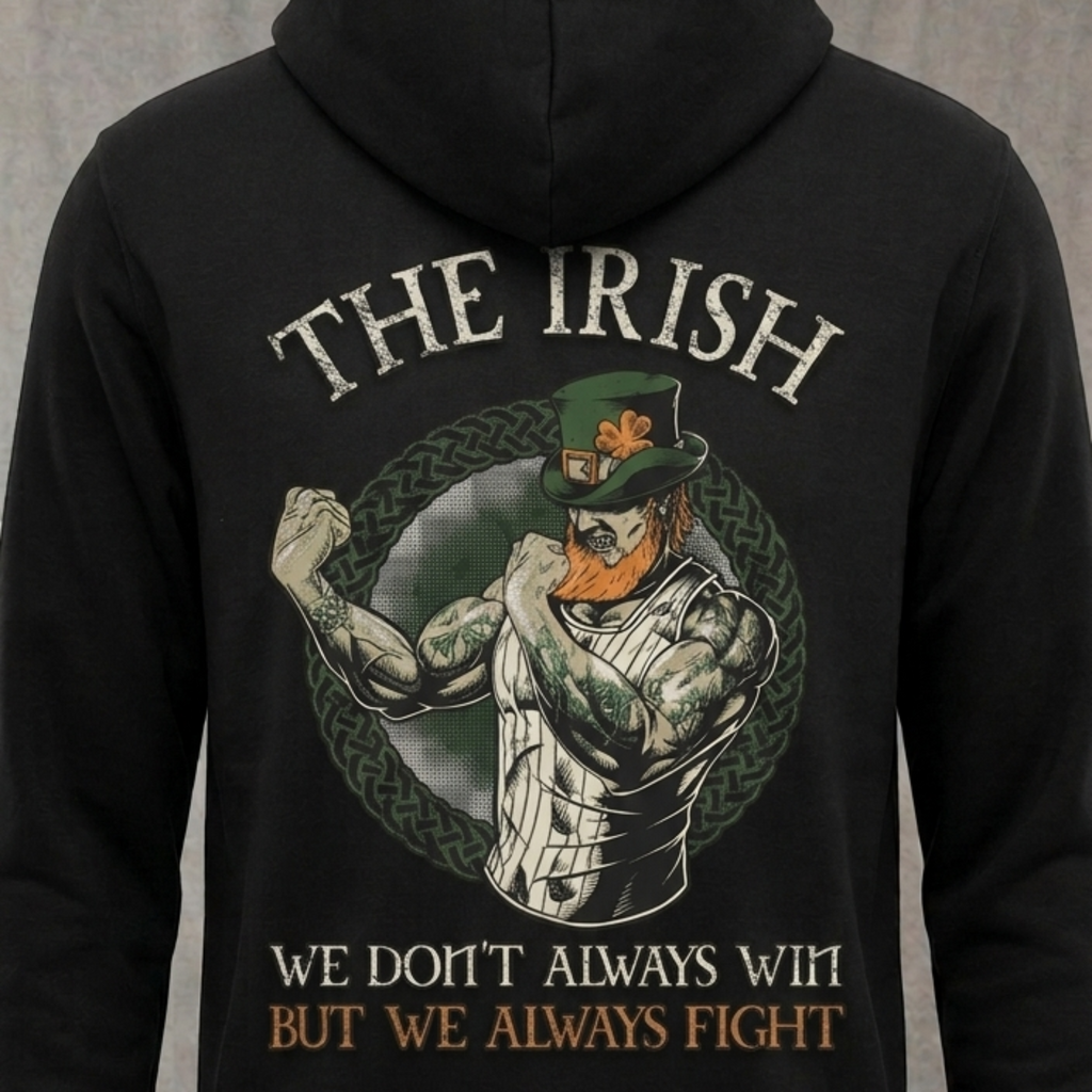 Fighting Irish distressed graphic unisex hoodie in green — distressed Celtic and warrior graphic — Reborn XII