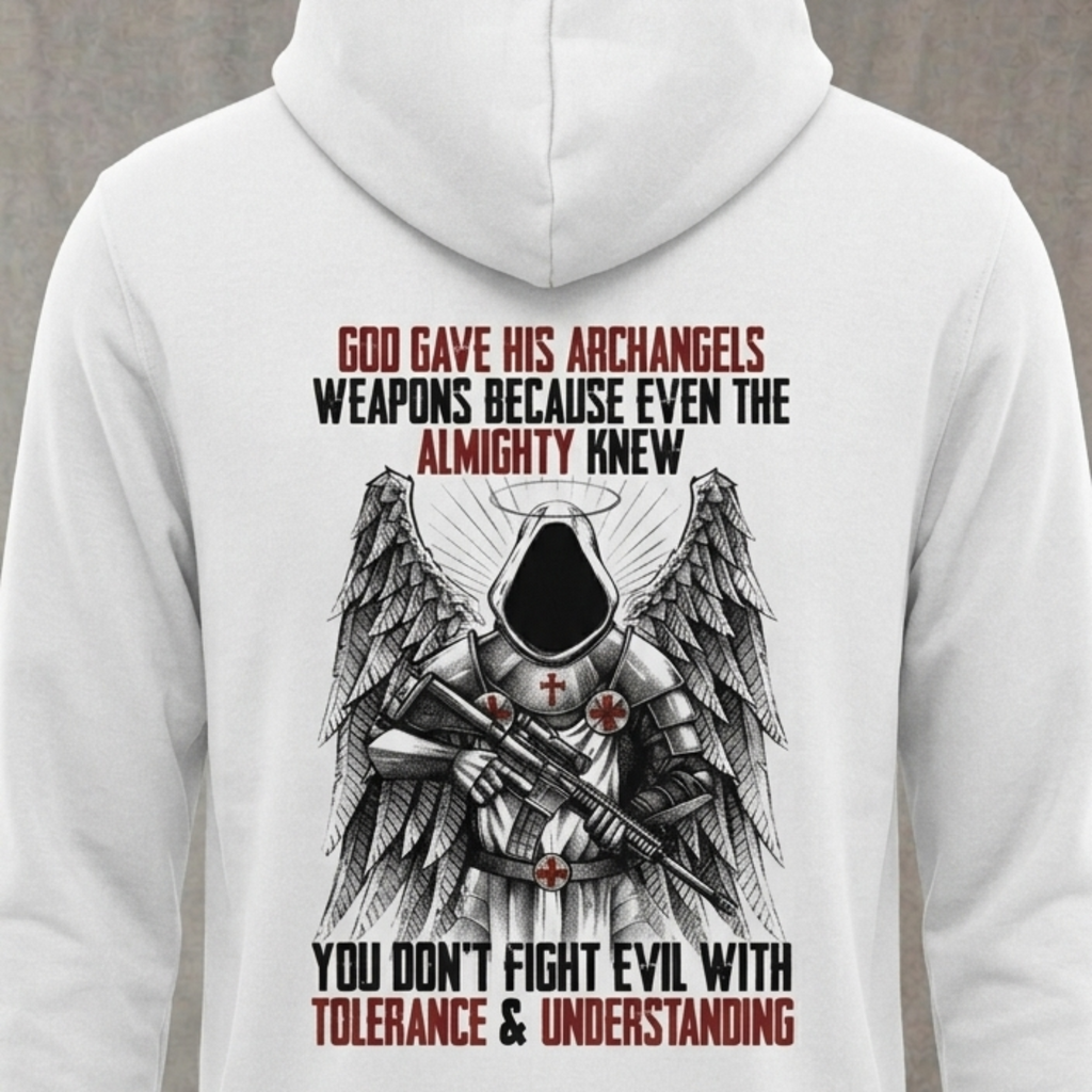 Archangels distressed graphic unisex hoodie in black — distressed faith and cross graphic — Reborn XII