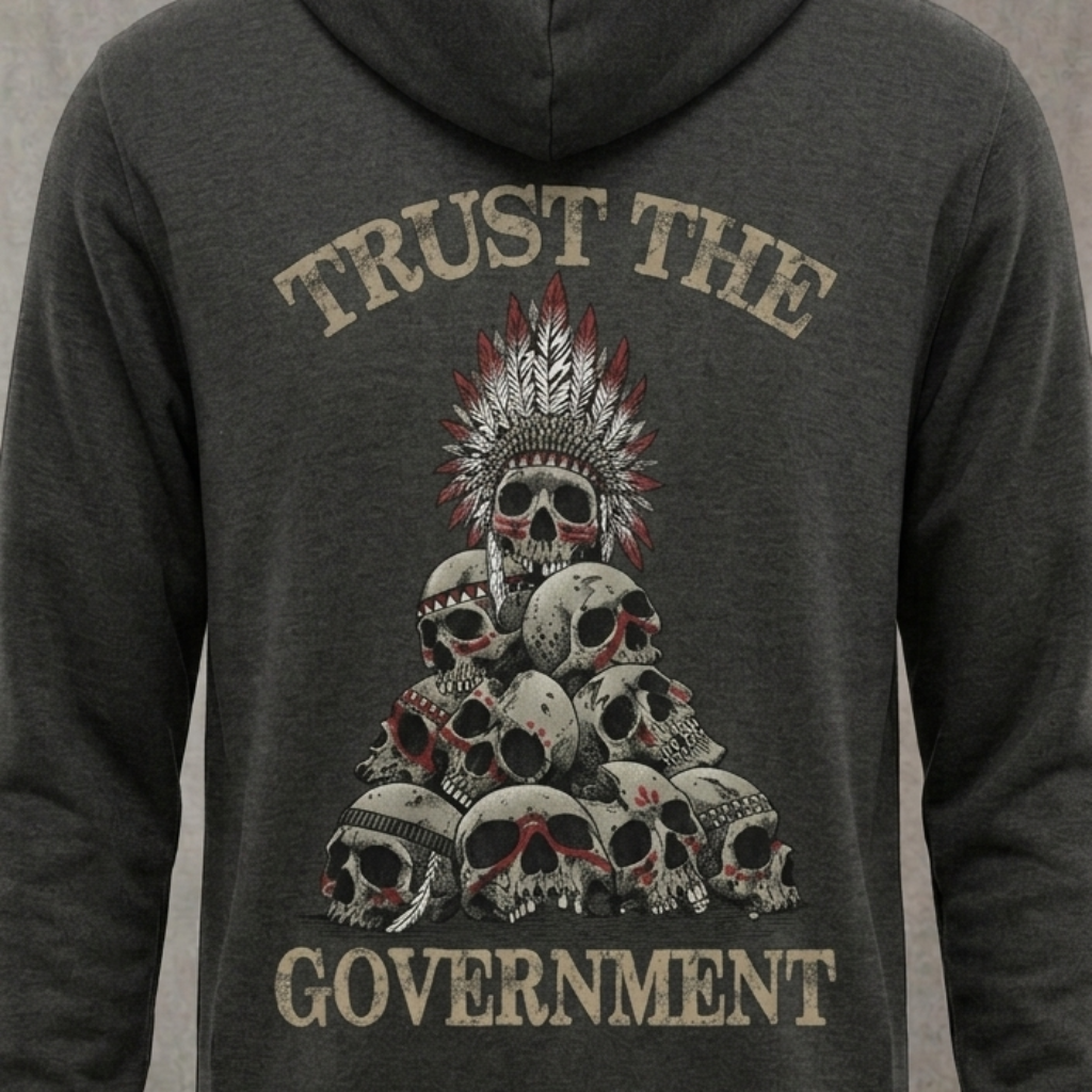 Trust The Government distressed graphic unisex hoodie in black — distressed skull graphic — Reborn XII