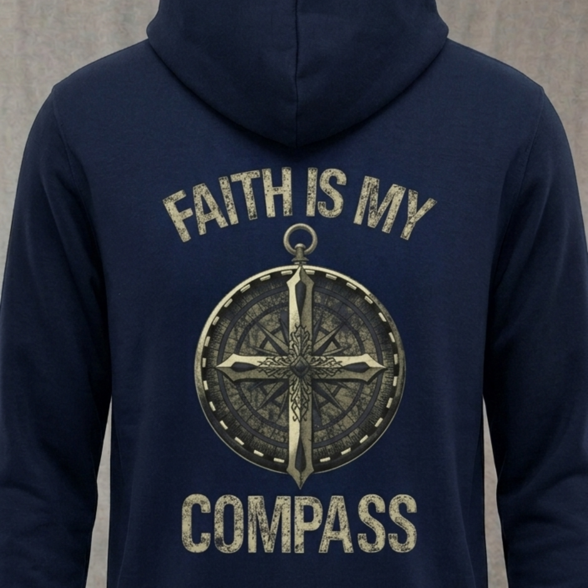 Faith Is My Compass distressed graphic unisex hoodie in black — distressed faith and cross graphic — Reborn XII