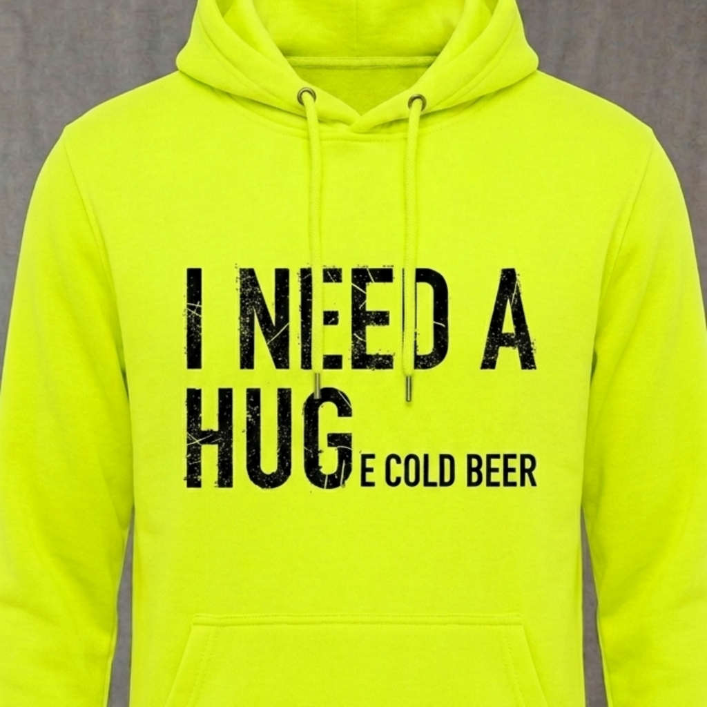Cold Beer distressed graphic unisex hoodie in safety green — funny dad graphic — Reborn XII