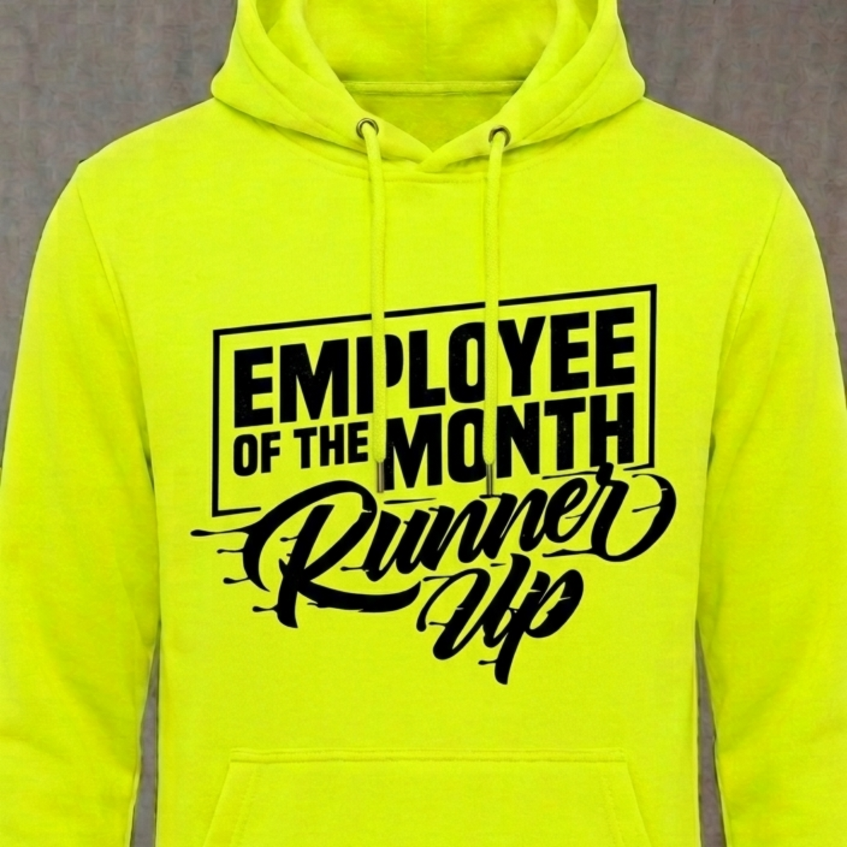 Employee Of The Month distressed graphic unisex hoodie in safety green — bold blue-collar work graphic — Reborn XII