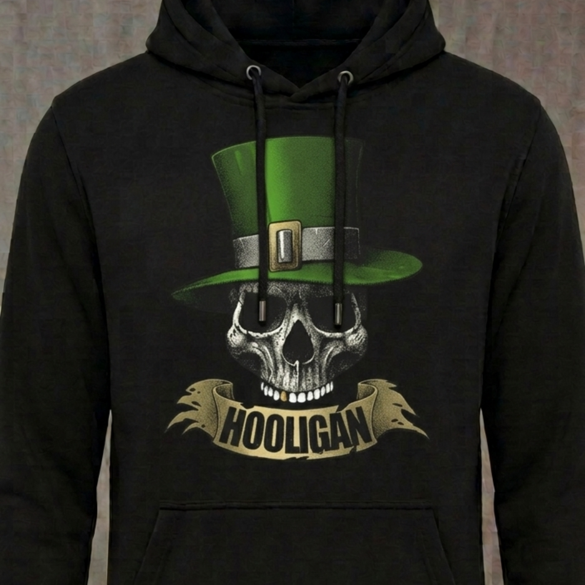 Hooligan distressed graphic unisex hoodie in green — distressed Celtic and warrior graphic — Reborn XII