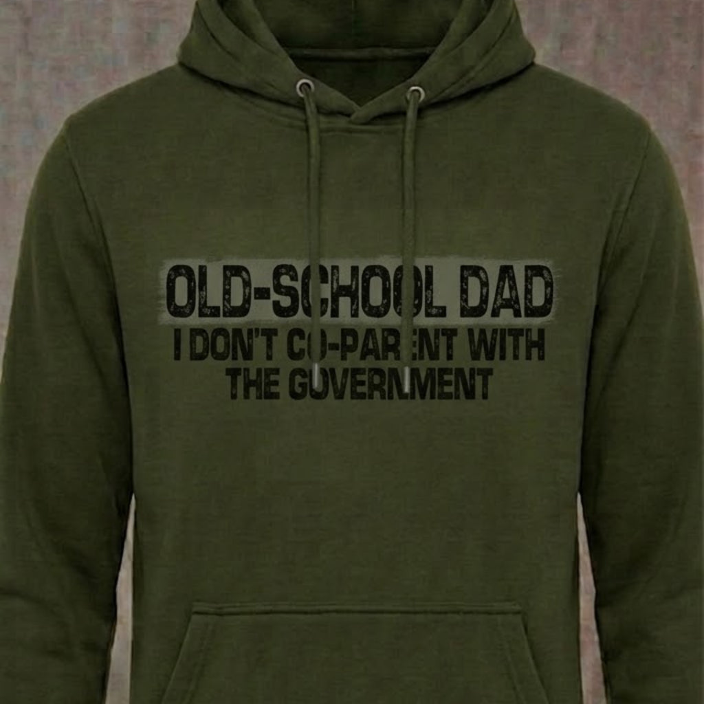 Old School Dad distressed graphic unisex hoodie in black — funny dad graphic — Reborn XII