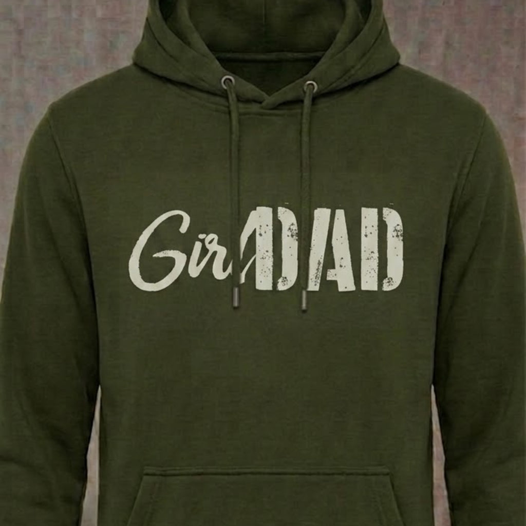 Girl Dad - Her First Love distressed graphic unisex hoodie in black — funny dad graphic — Reborn XII