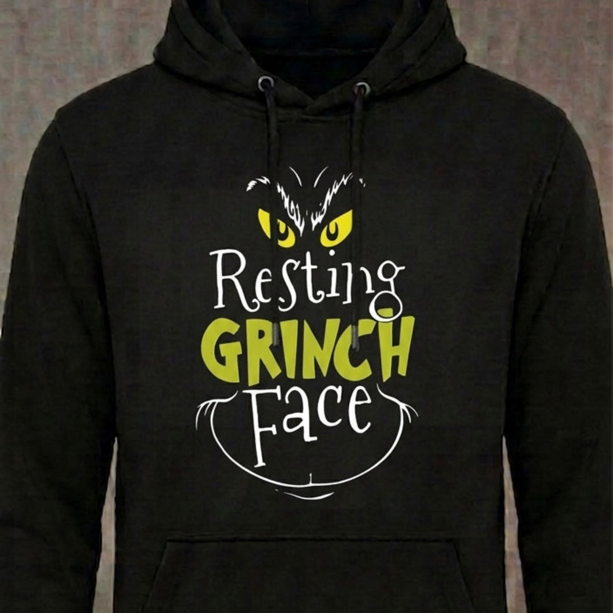 Resting Grinch Face distressed graphic unisex hoodie in black — bold Christmas graphic — Reborn XII