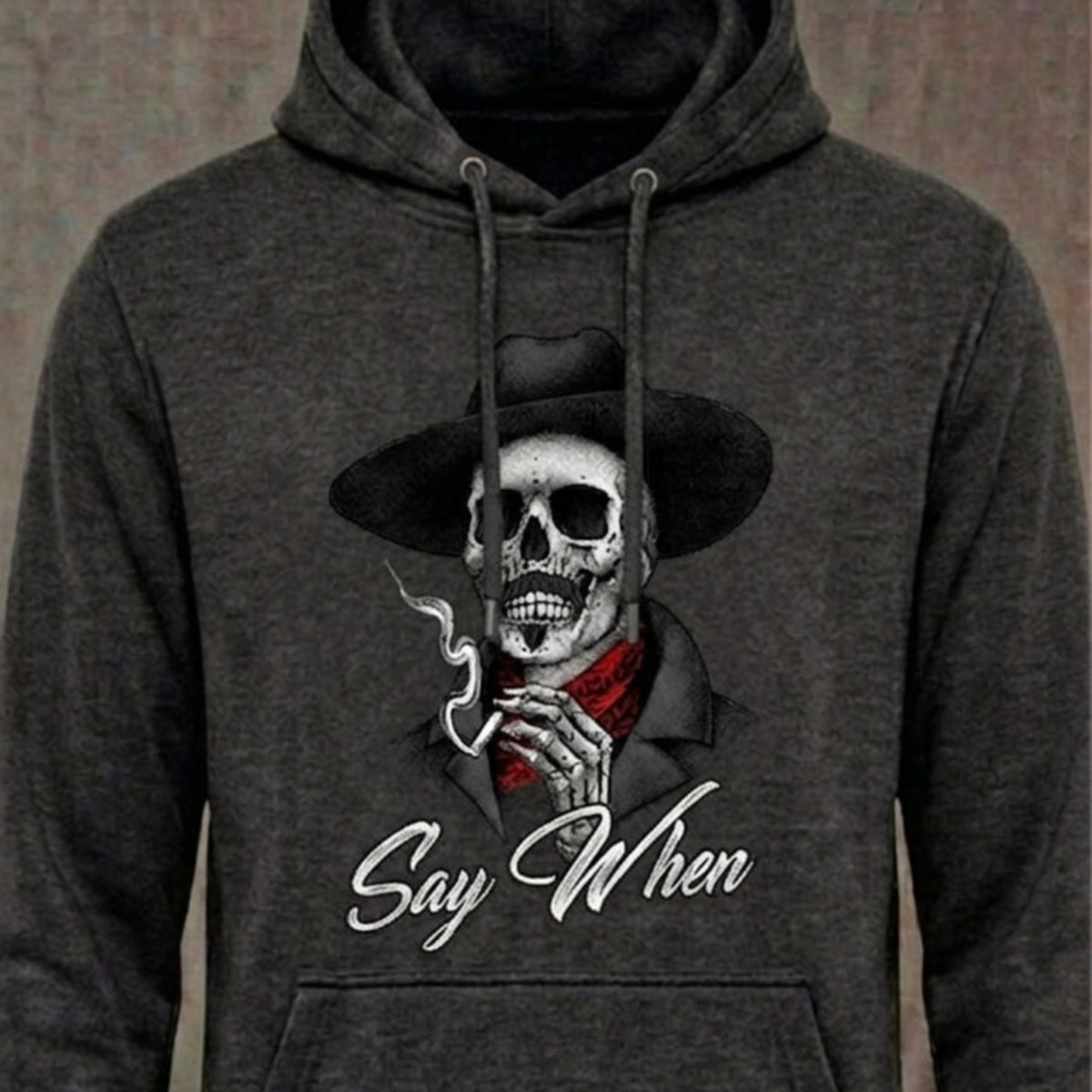 Say When distressed graphic unisex hoodie in black — distressed Western cowboy graphic — Reborn XII