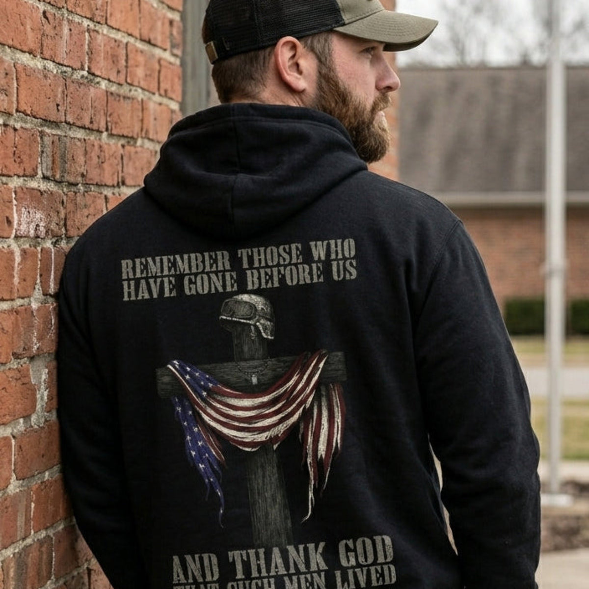 Remember Those Before Us distressed graphic unisex hoodie - view 5 - Reborn XII