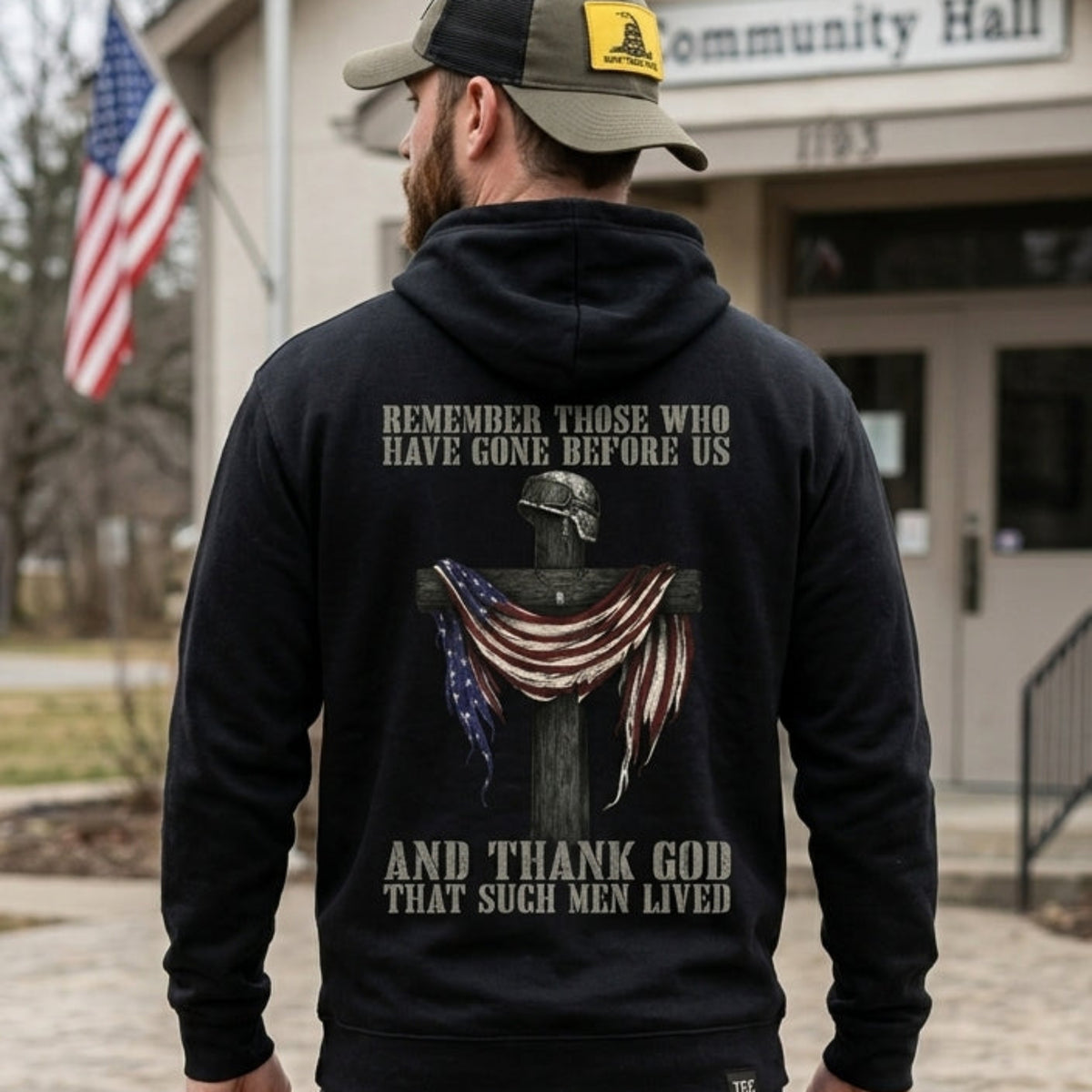Remember Those Before Us distressed graphic unisex hoodie - view 6 - Reborn XII