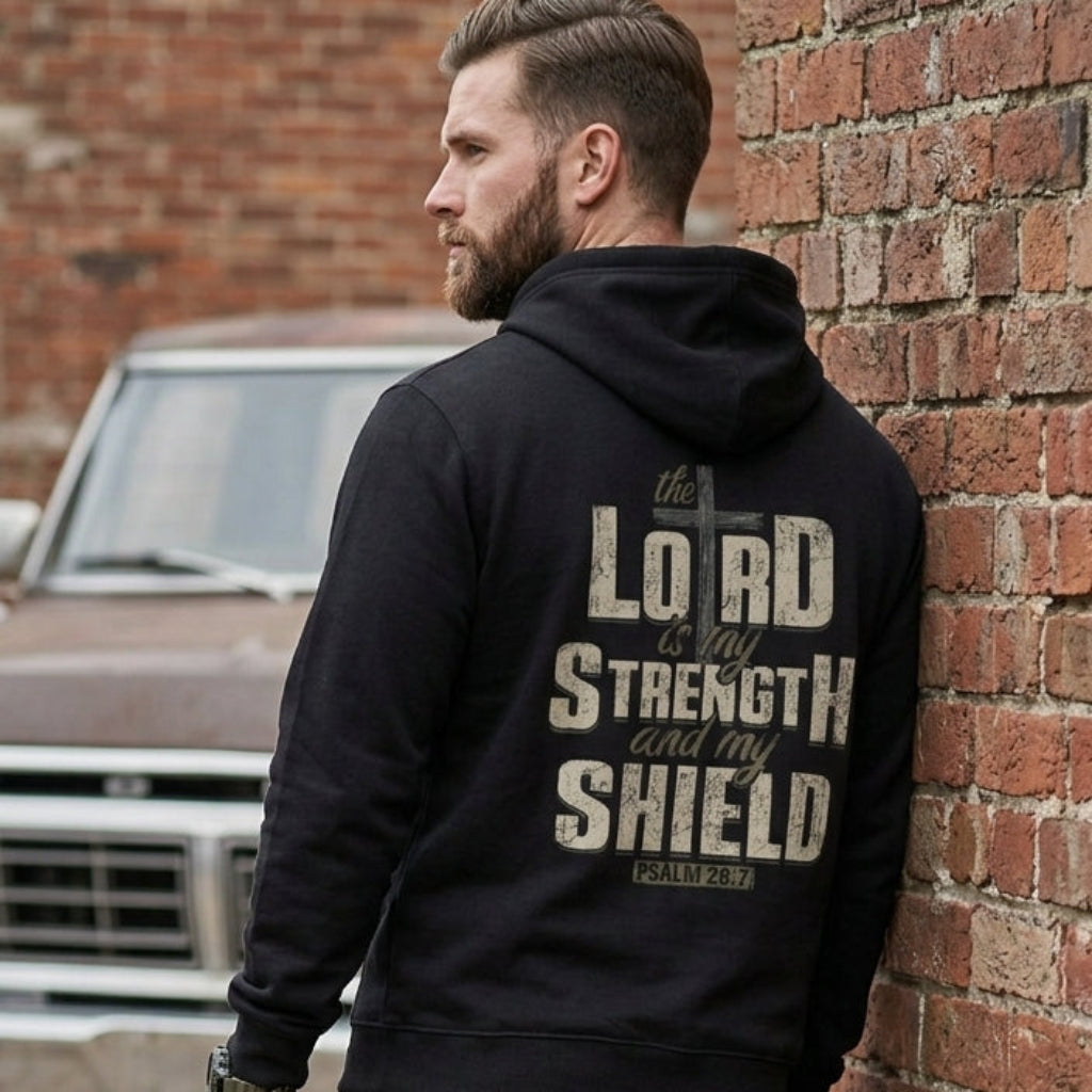 The Lord Is My Shield distressed graphic unisex hoodie - view 3 - Reborn XII