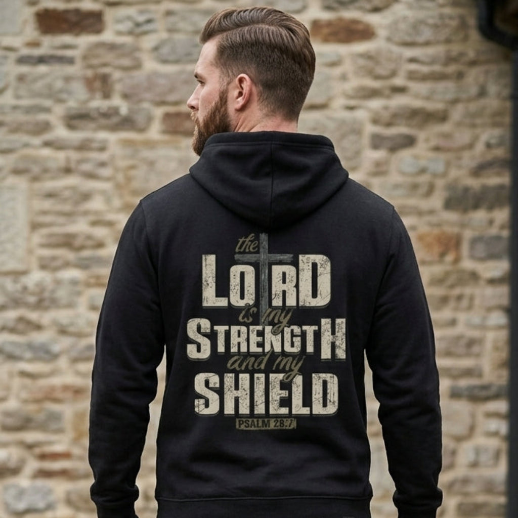 The Lord Is My Shield distressed graphic unisex hoodie - view 4 - Reborn XII