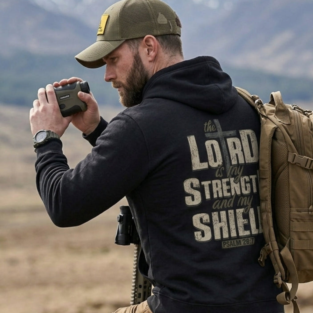 The Lord Is My Shield distressed graphic unisex hoodie - view 6 - Reborn XII