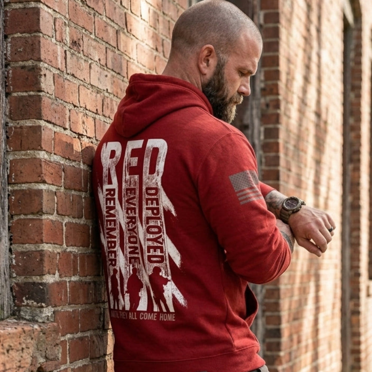 Remember Everyone Deployed distressed graphic unisex hoodie - view 3 - Reborn XII