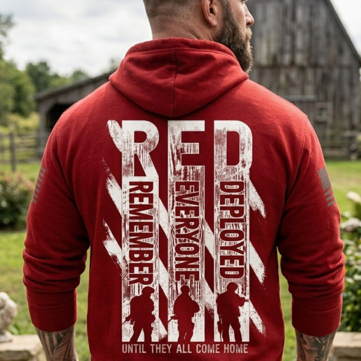 Remember Everyone Deployed distressed graphic unisex hoodie - view 4 - Reborn XII