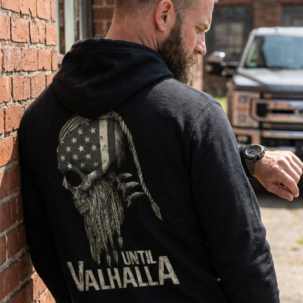 Until Valhalla distressed graphic unisex hoodie - view 4 - Reborn XII