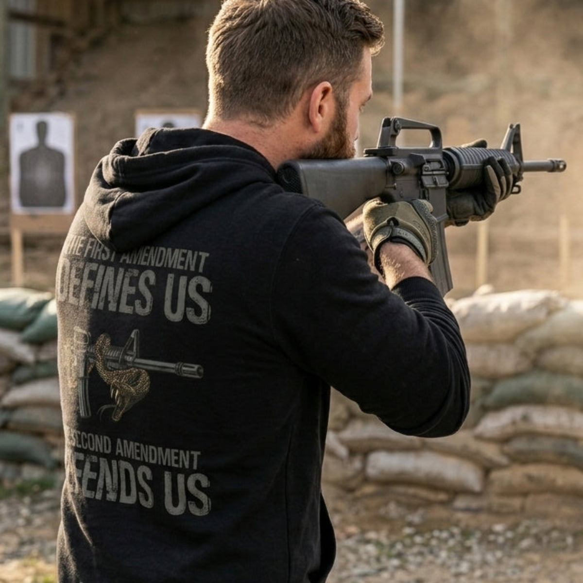 Defending Freedom distressed graphic unisex hoodie - view 6 - Reborn XII