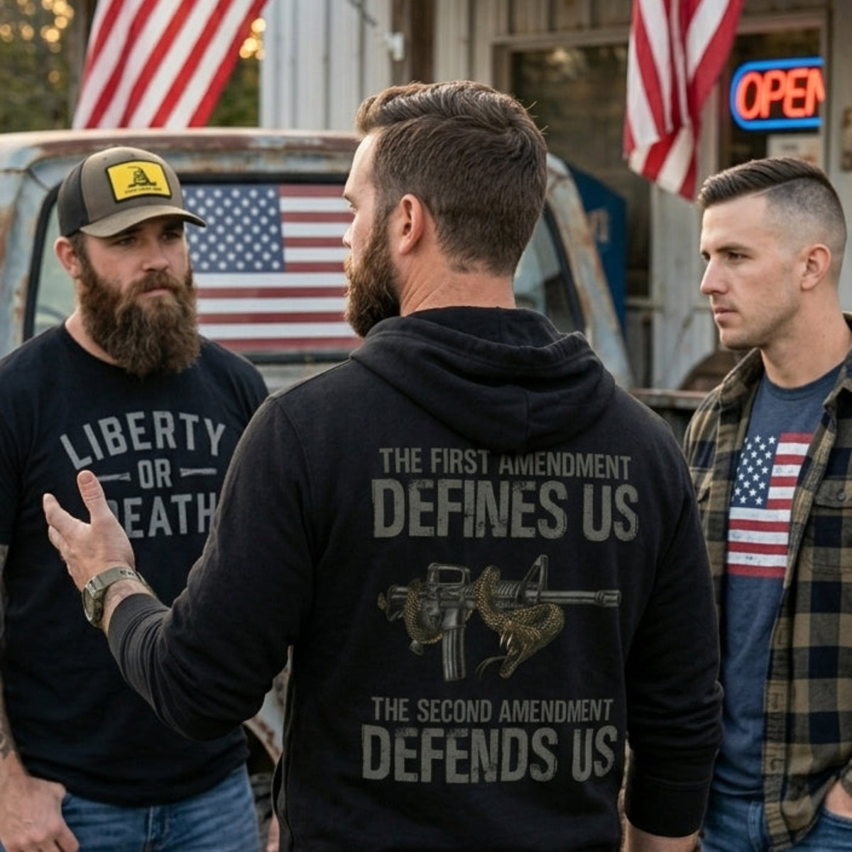 Defending Freedom distressed graphic unisex hoodie - view 3 - Reborn XII