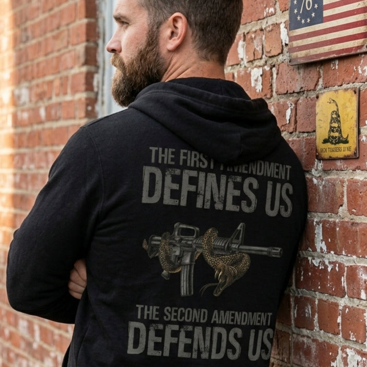 Defending Freedom distressed graphic unisex hoodie - view 4 - Reborn XII