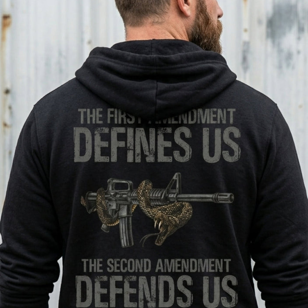 Defending Freedom distressed graphic unisex hoodie - view 5 - Reborn XII