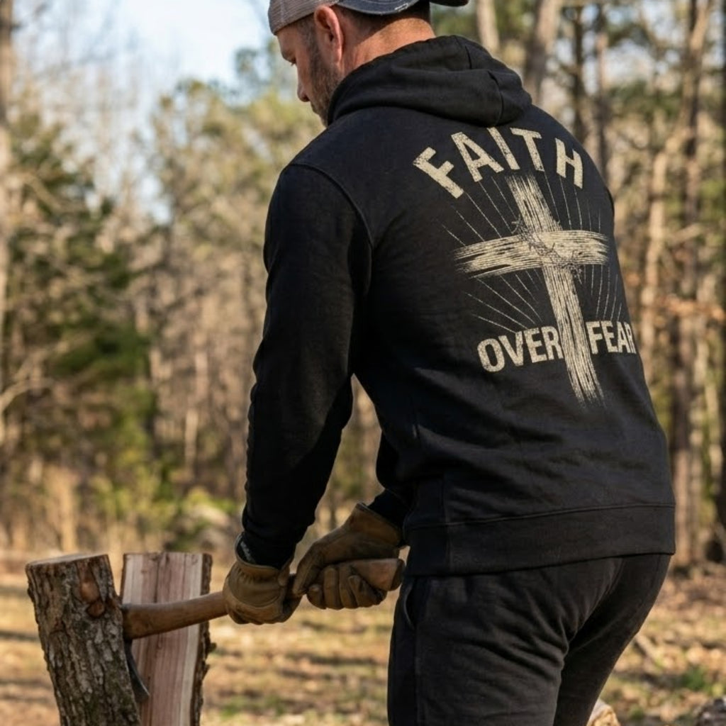 Faith Over Fear distressed graphic unisex hoodie - view 3 - Reborn XII
