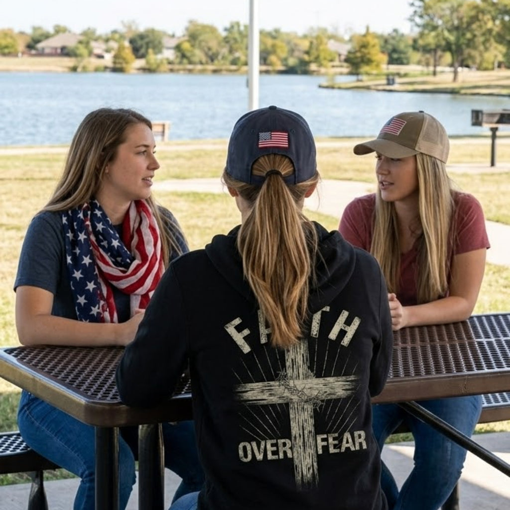 Faith Over Fear distressed graphic unisex hoodie - view 4 - Reborn XII