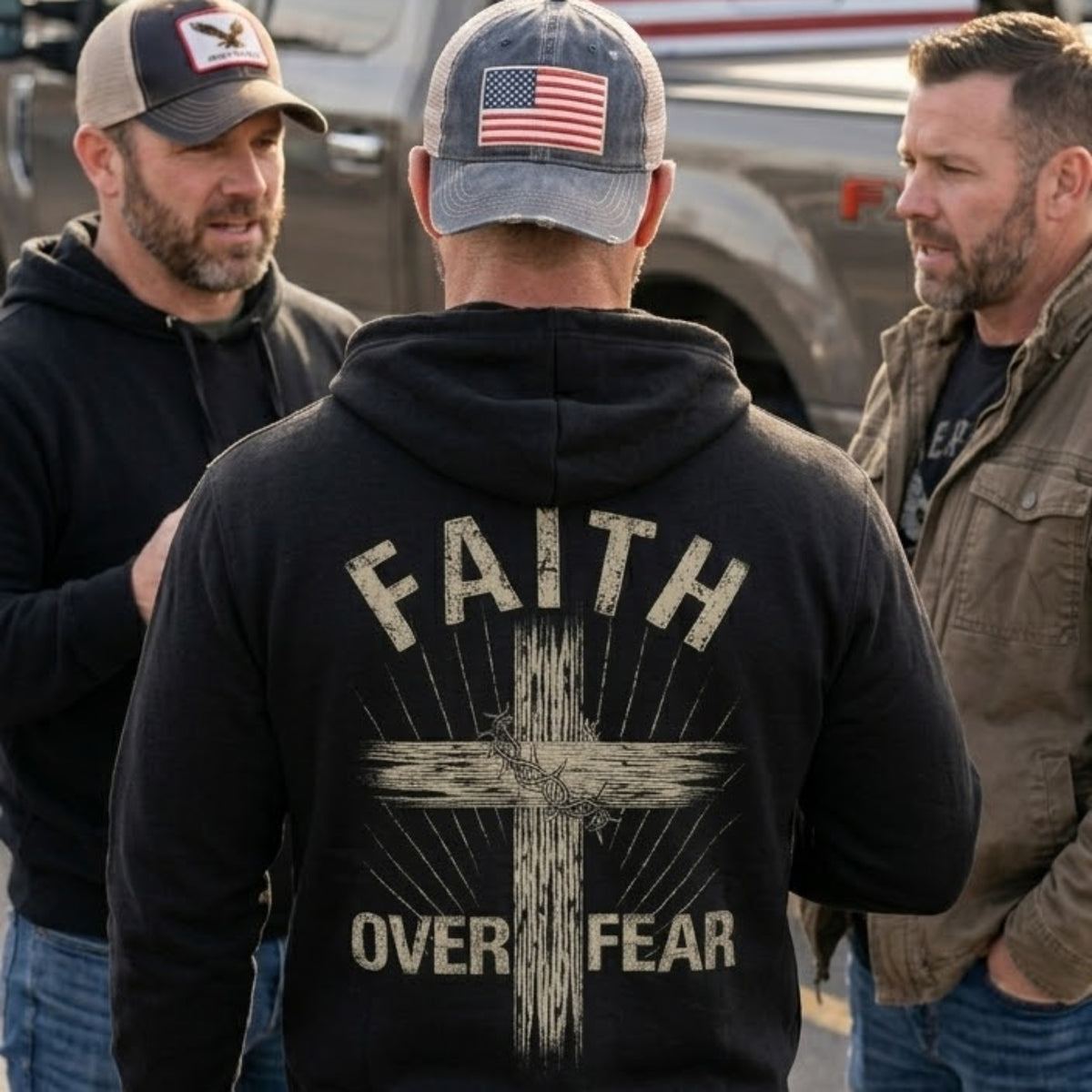 Faith Over Fear distressed graphic unisex hoodie - view 5 - Reborn XII