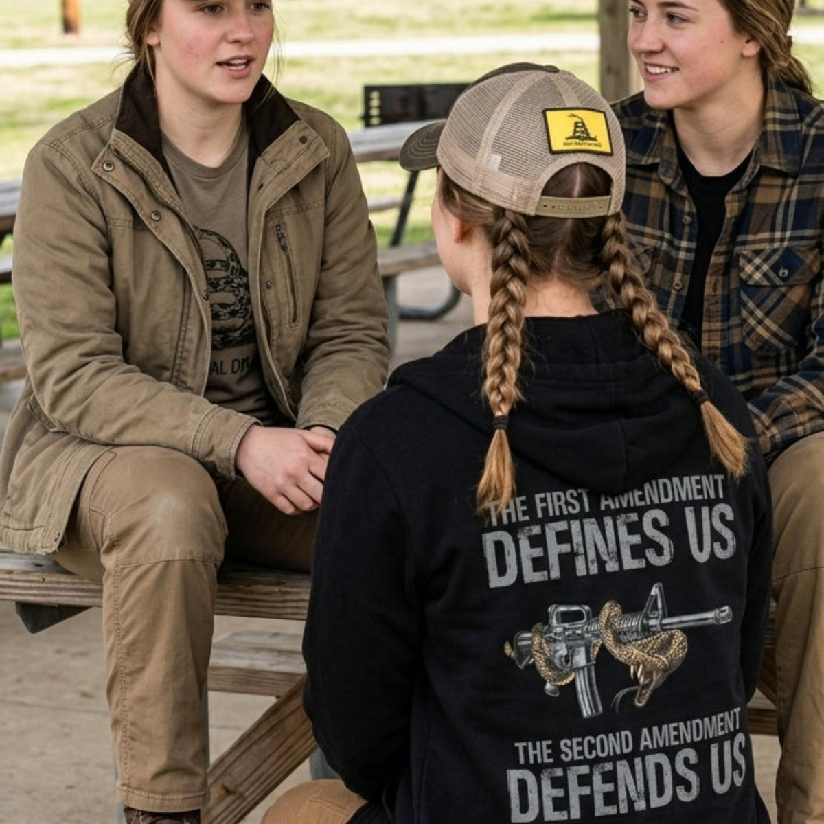 Defending Freedom distressed graphic unisex hoodie - view 2 - Reborn XII