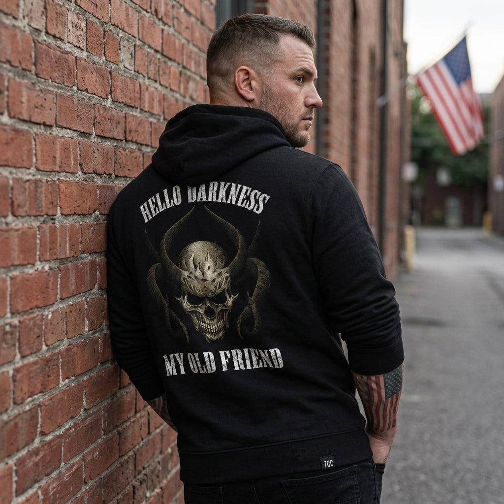 Hello Darkness distressed graphic unisex hoodie - view 3 - Reborn XII