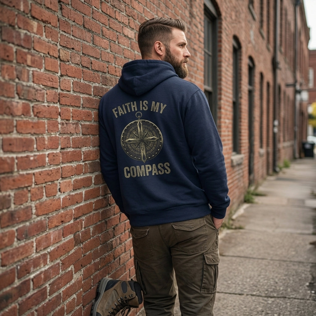 Faith Is My Compass distressed graphic unisex hoodie - view 5 - Reborn XII