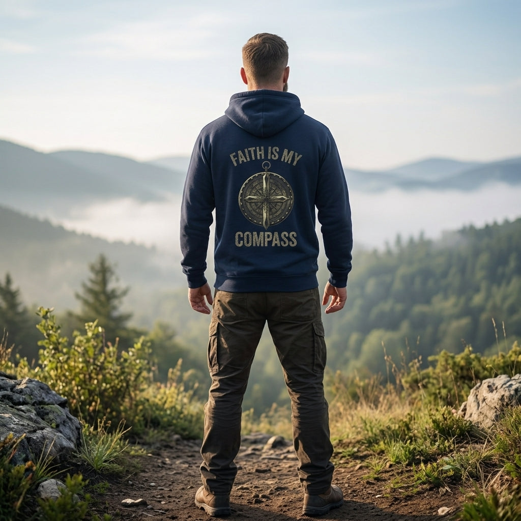 Faith Is My Compass distressed graphic unisex hoodie - view 6 - Reborn XII