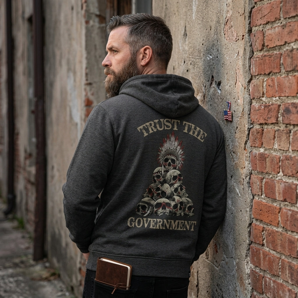Trust The Government distressed graphic unisex hoodie - view 5 - Reborn XII
