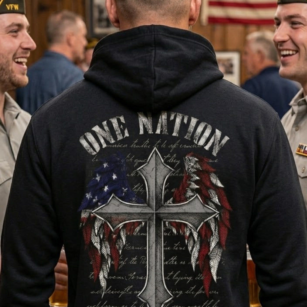One Nation Under God distressed graphic unisex hoodie - view 2 - Reborn XII