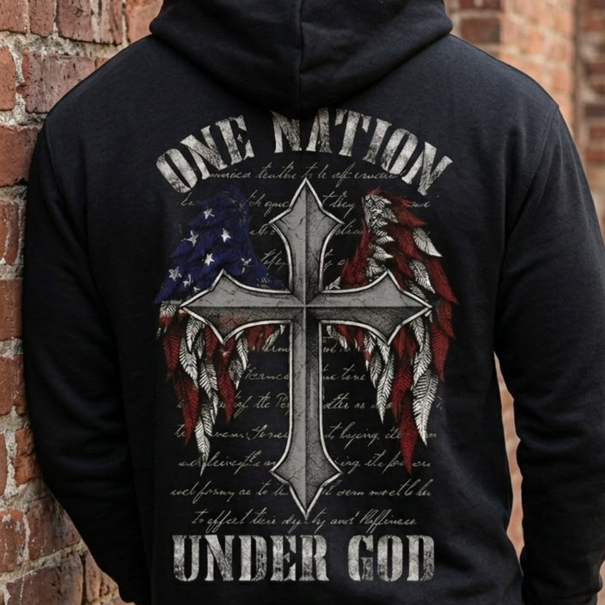 One Nation Under God distressed graphic unisex hoodie - view 3 - Reborn XII