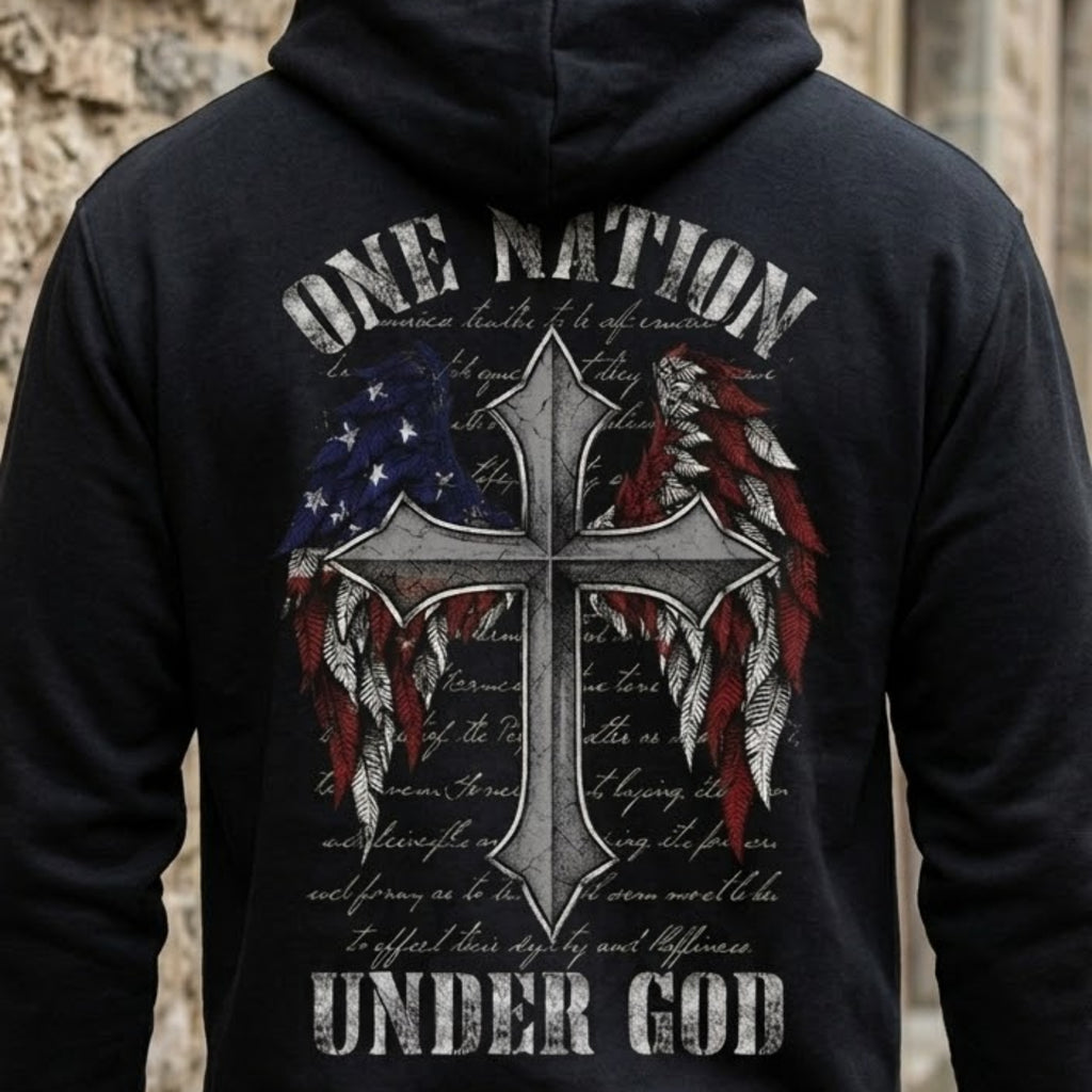 One Nation Under God distressed graphic unisex hoodie - view 4 - Reborn XII