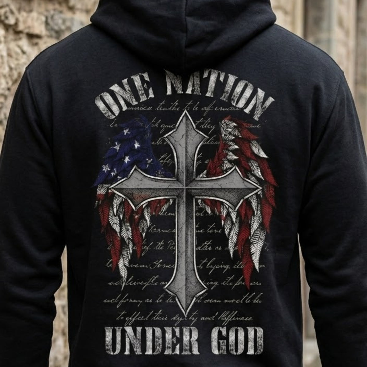 One Nation Under God distressed graphic unisex hoodie - view 4 - Reborn XII