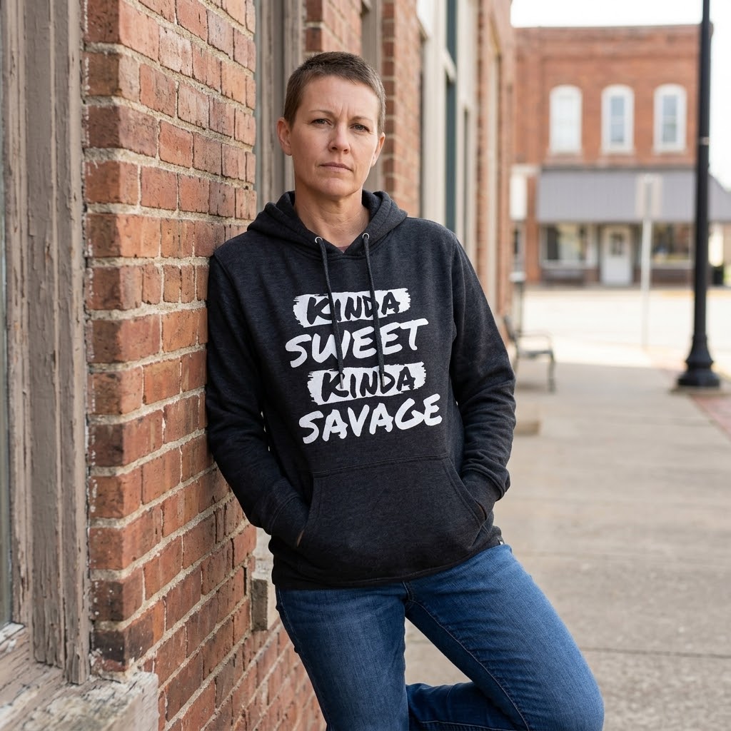 Kinda Sweet Kinda Savage distressed graphic unisex hoodie - view 6 - Reborn XII
