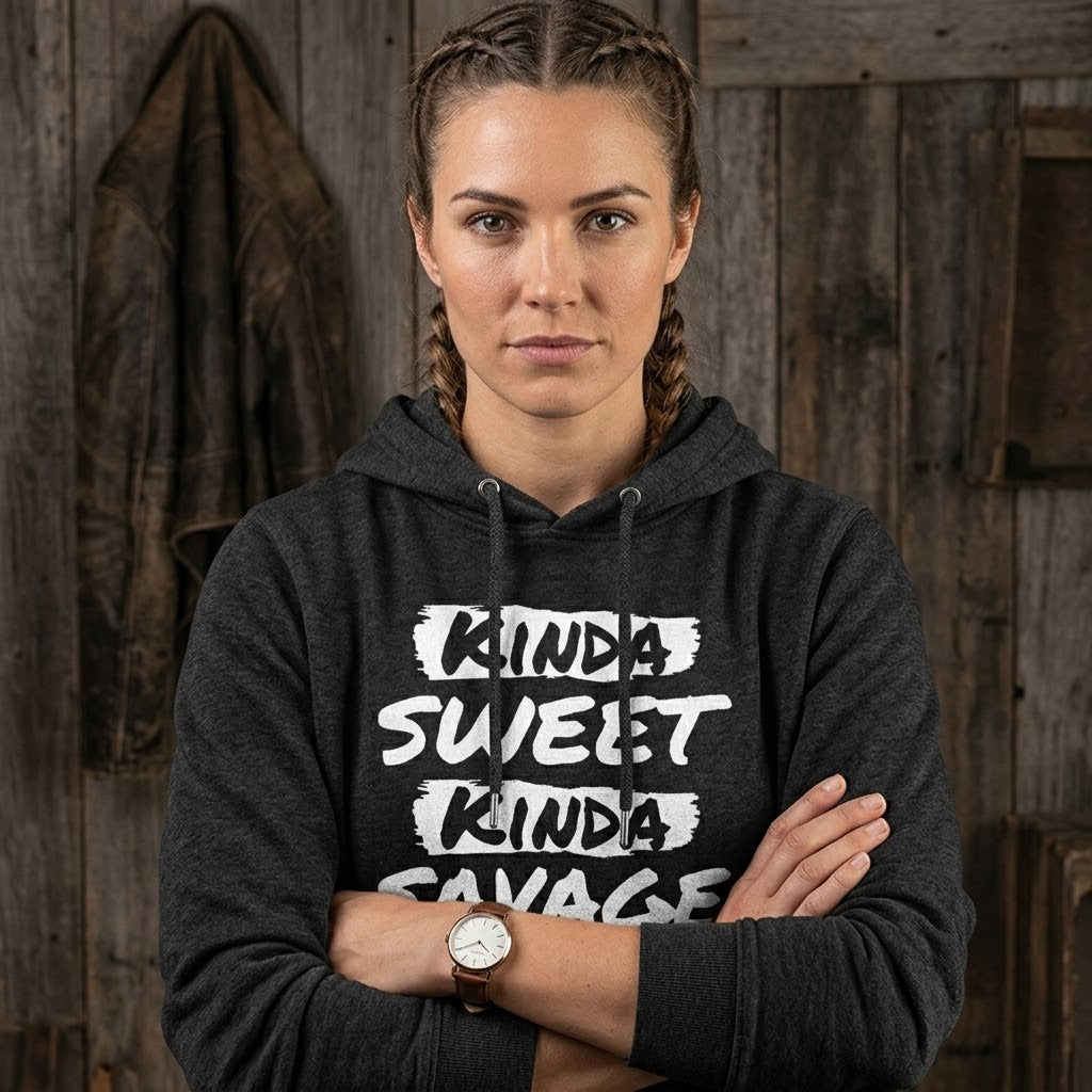 Kinda Sweet Kinda Savage distressed graphic unisex hoodie - view 7 - Reborn XII