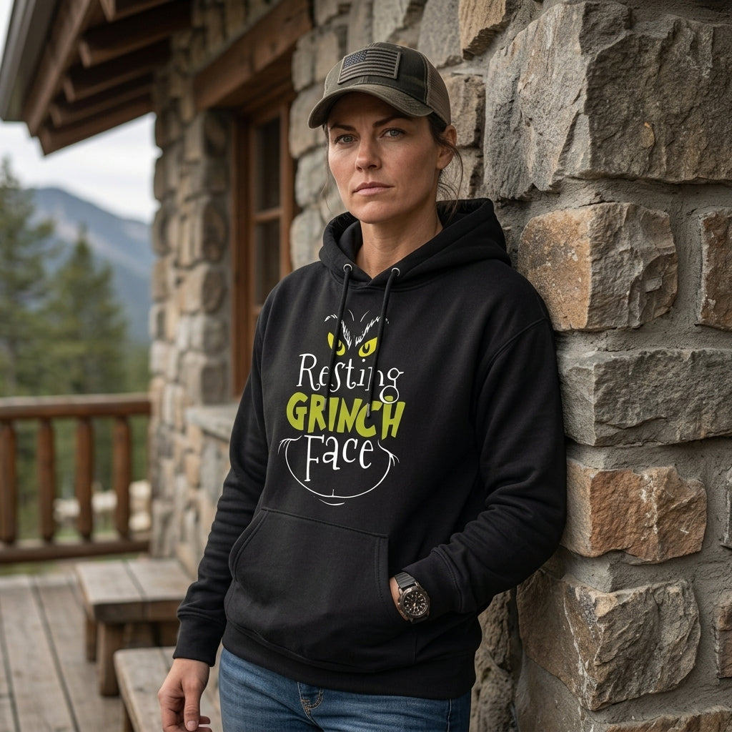 Resting Grinch Face distressed graphic unisex hoodie - view 4 - Reborn XII