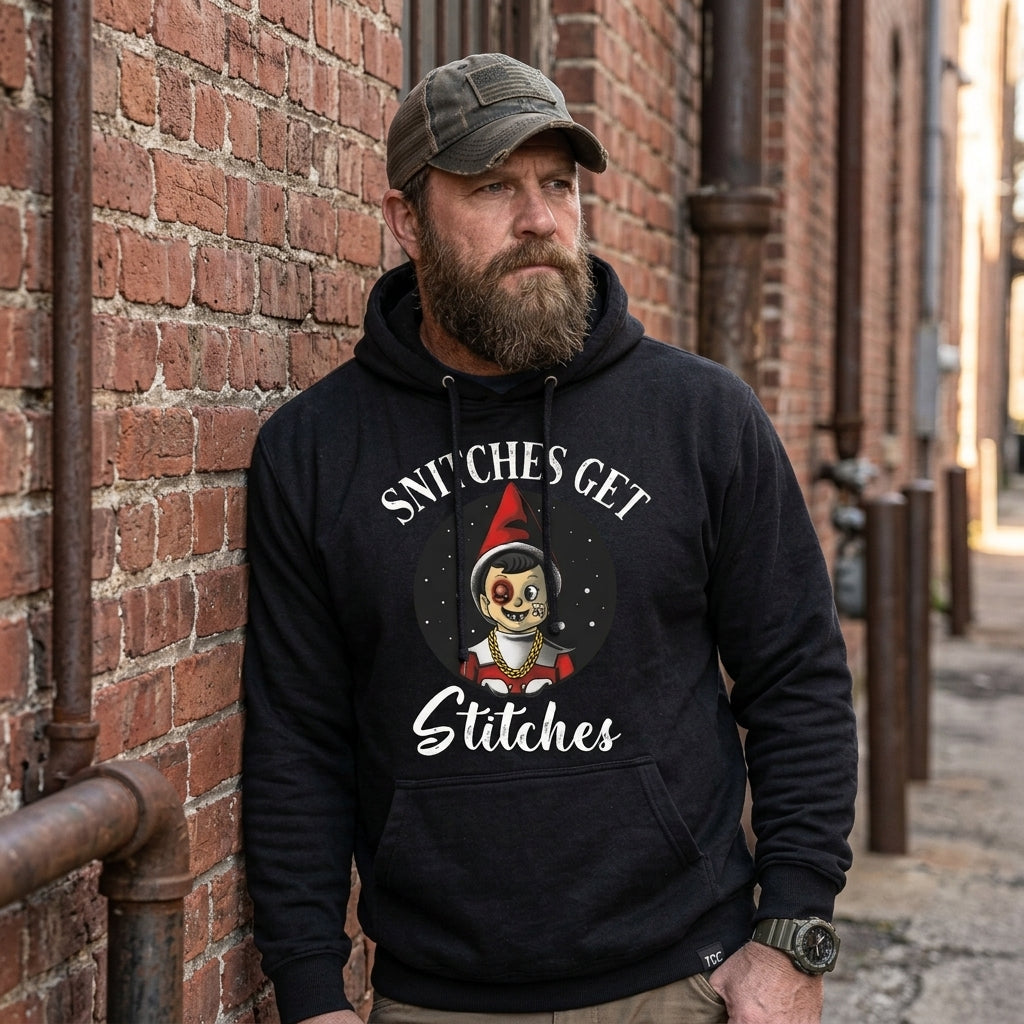 Snitches Get Stitches distressed graphic unisex hoodie - view 5 - Reborn XII