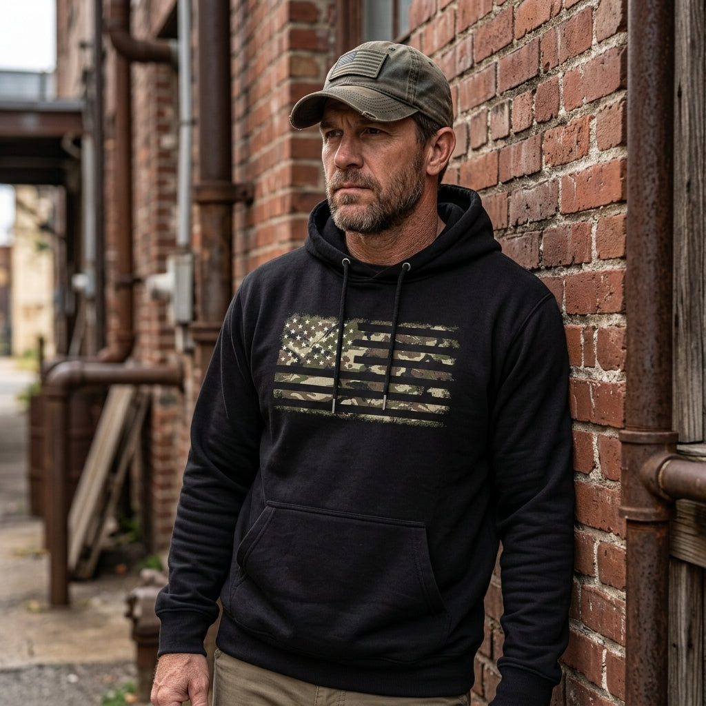 Camo Freedom distressed graphic unisex hoodie - view 4 - Reborn XII