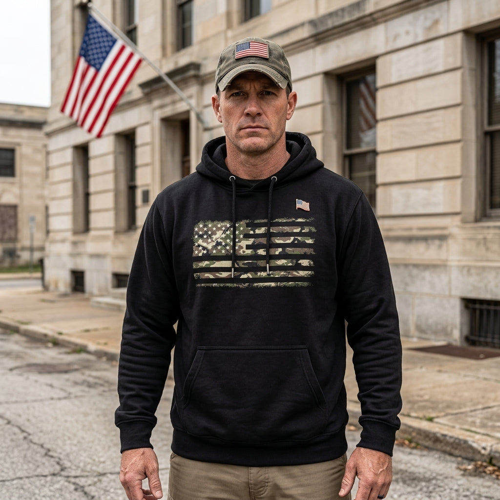 Camo Freedom distressed graphic unisex hoodie - view 5 - Reborn XII