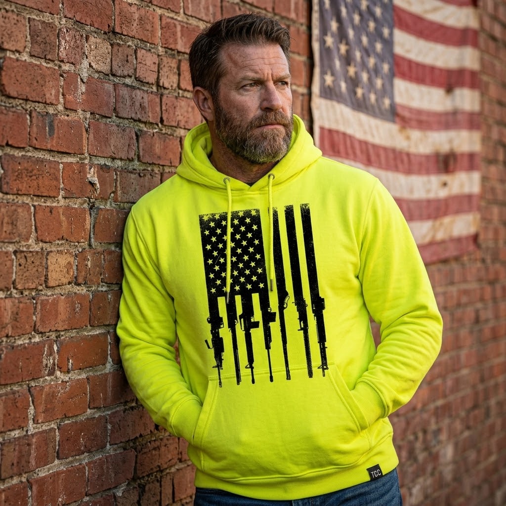 Flag With Gun Stripes distressed graphic unisex hoodie - view 6 - Reborn XII