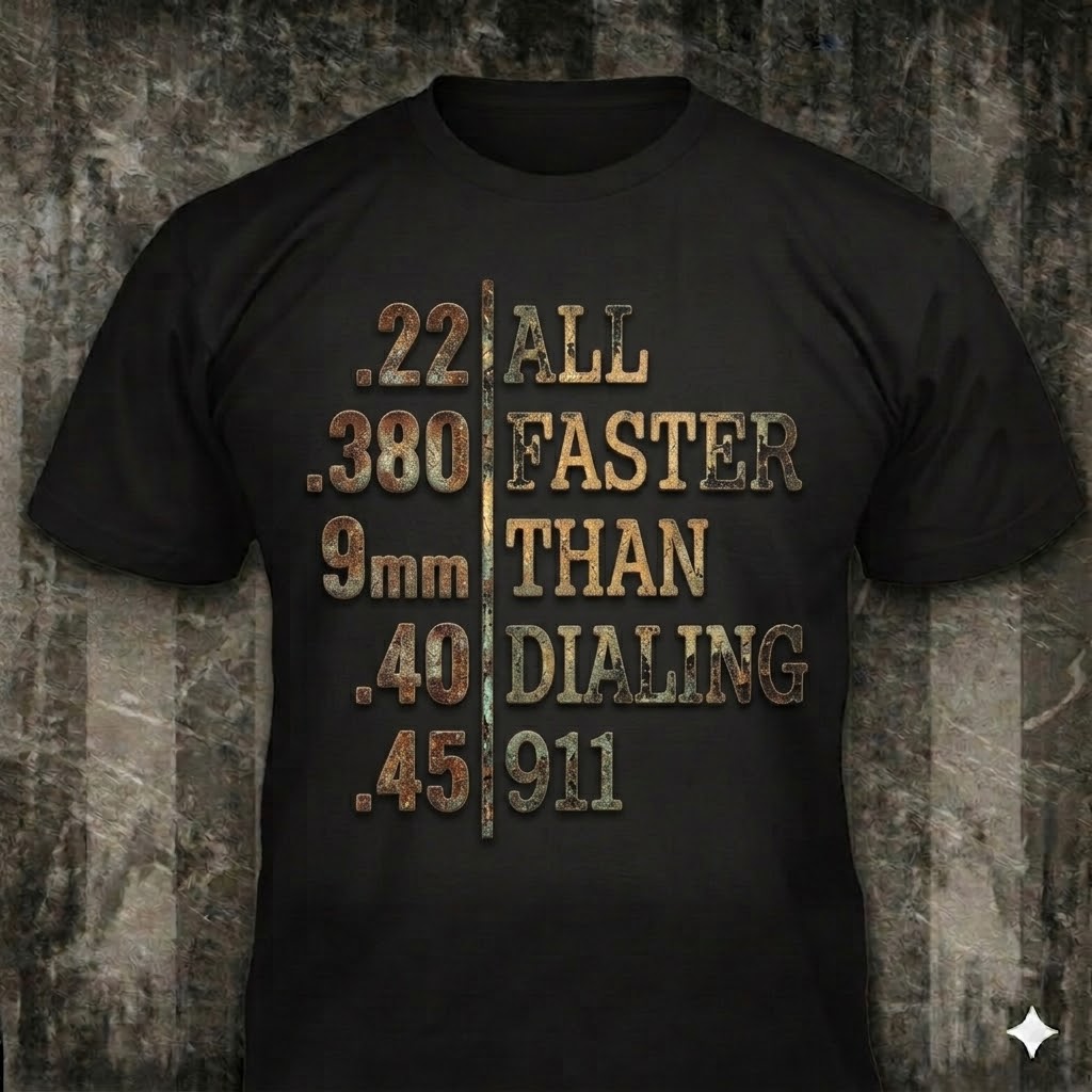 Faster Than Dialing 911 distressed graphic men's T-shirt in black — distressed patriotic firearms graphic — Reborn XII