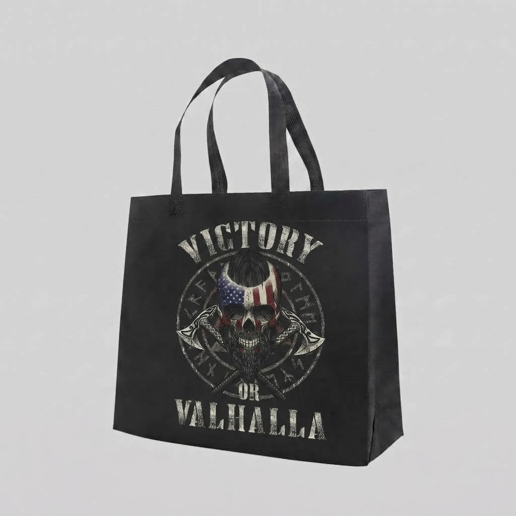 Victory Or Valhalla - Tote Bag — reusable tote bag with Celtic and warrior graphic — Reborn XII