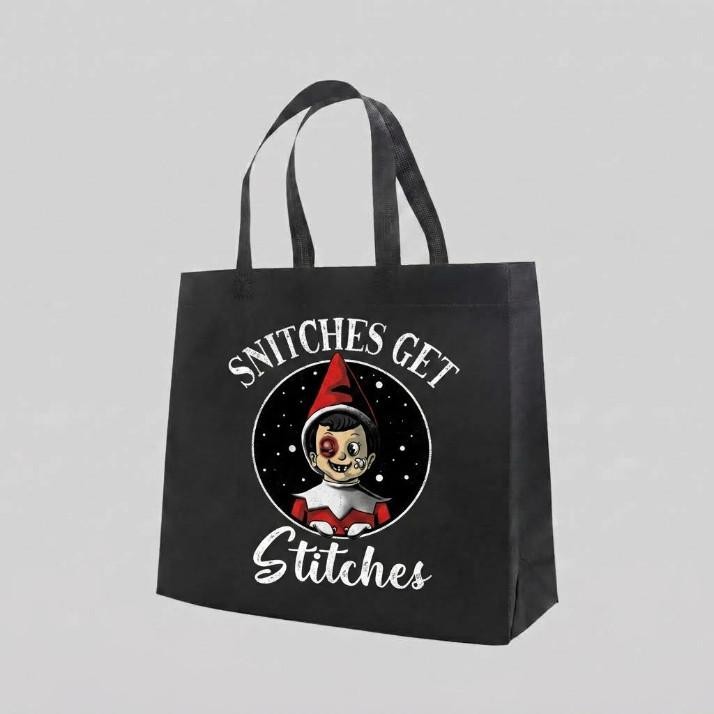 Snitches Get Stitches - Tote Bag — reusable tote bag with humorous graphic — Reborn XII
