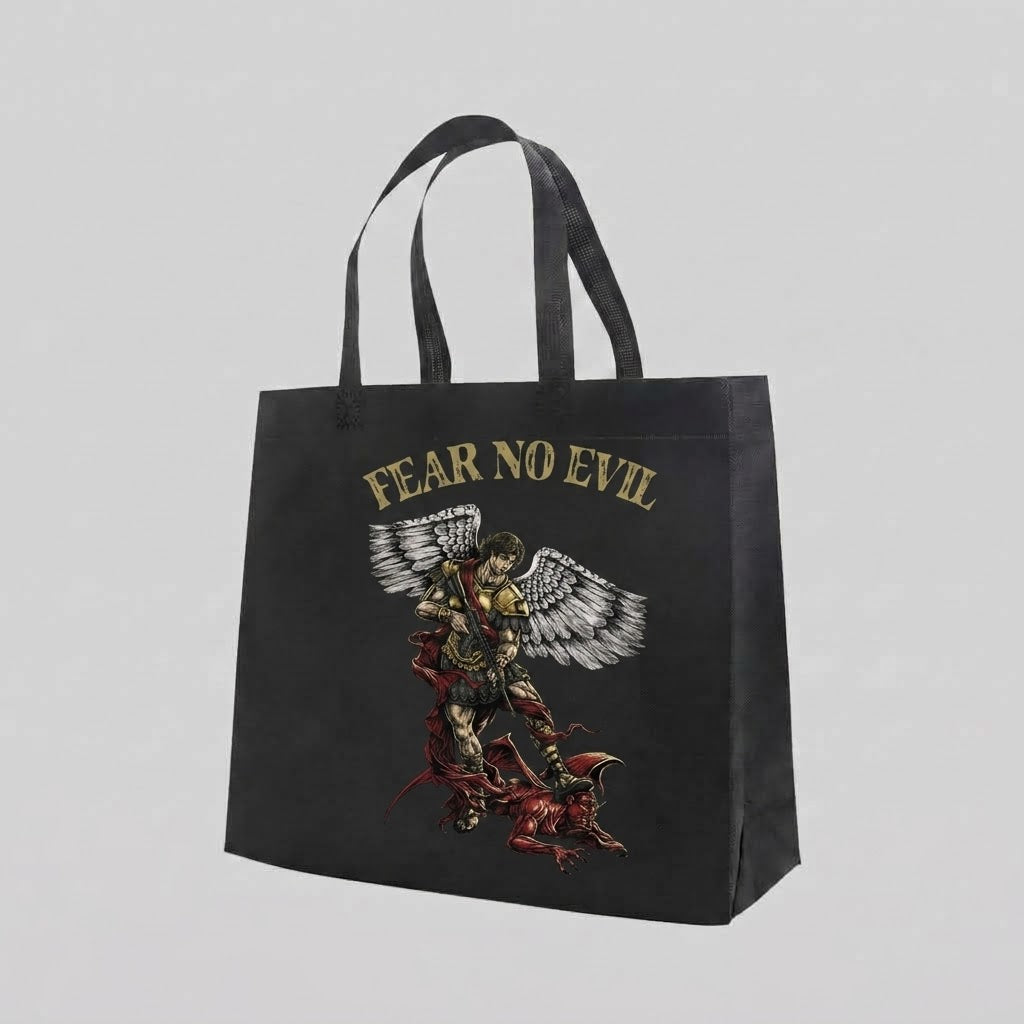 Fear No Evil - Tote Bag — reusable tote bag with faith and cross graphic — Reborn XII